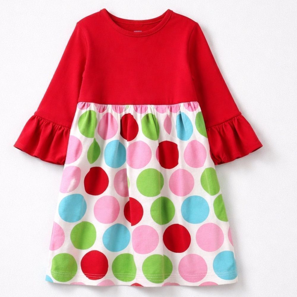 Kelly’s Kids Red Multi pattern polka dot knit dress size 5/6